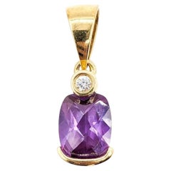 Vintage 14K Yellow Gold Amethyst & Diamond Pendant