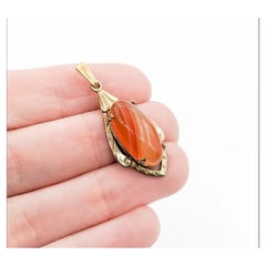 Art Nouveau Red Cabochon Pendant in 10k Yellow Gold