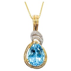 14K Yellow Gold Blue Topaz & Diamond Pendant Necklace