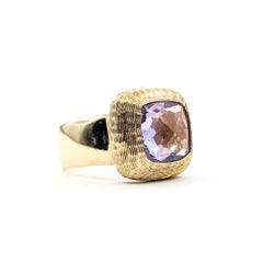Bold Hammered Amethyst Ring in 14k Yellow Gold