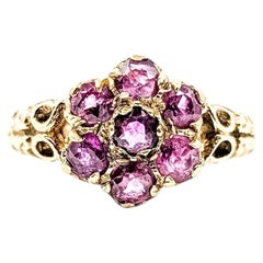 Vintage Synthetic Ruby Cluster Ring in 9k Yellow Gold