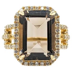 Striking Smoky Quartz & Diamond Ring in 14k Yellow Gold