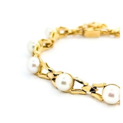V Link Pearl Bracelet in 14k Yellow Gold