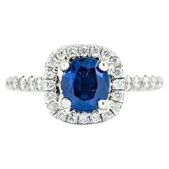 1,00 Karat Blauer Saphir & Diamant Ring aus 14k Weißgold