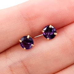 Four-Prong Amethyst Stud Earrings in 14K Yellow Gold, 0.94 CTW