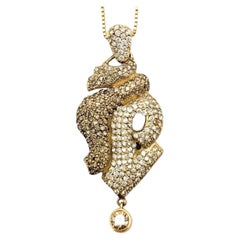 Champagne & White Diamond Twist Pendant Necklace in 14k Yellow Gold