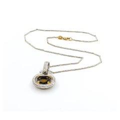 Radiant Amber Spinel & Diamond Pendant in 18k Two-Tone Gold