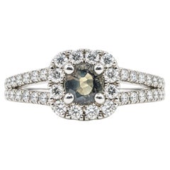 Halo Alexandrite and Diamond Ring in 14K White Gold
