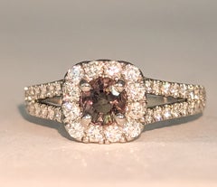 Halo Alexandrite and Diamond Ring in 14K White Gold