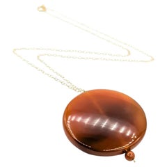 Bold Carnelian Disc Pendant Necklace in 14k Yellow Gold