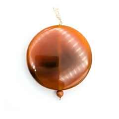Bold Carnelian Disc Pendant Necklace in 14k Yellow Gold