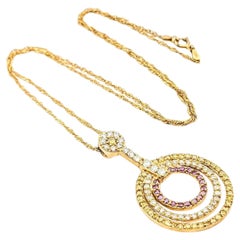 Concentric Diamond Circle Pendant Necklace in 14k Yellow Gold