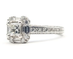 1.33 CTW Round and Princess Cut Diamond Halo Engagement Ring in 14K White Gold