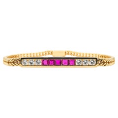 Ruby and Diamond ID-Style Bracelet in 14K Yellow Gold