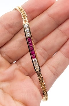 Ruby and Diamond ID-Style Bracelet in 14K Yellow Gold