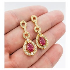 Classic Ruby & Diamond Drop Earrings in 14k Yellow Gold