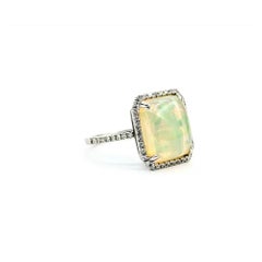 Luminous Opal & Diamond Halo Ring in 14k White Gold