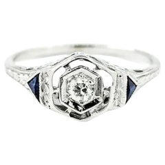 Diamond & Synthetic Sapphire Ring in 18k White Gold