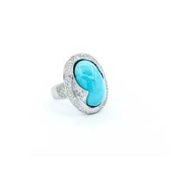 Bold Turquoise & Diamond Ring in 18k White Gold