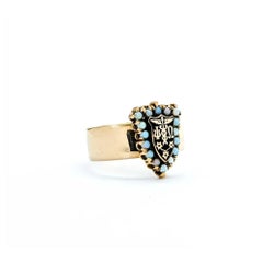 Seed Opal Psi Omega Shield Ring in 14k Yellow Gold