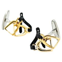 Ruby & Diamond Horse Stirrup Cufflinks in 18k Two-Tone Gold