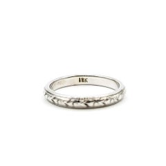 Ornate Floral Band Ring in 18k White Gold