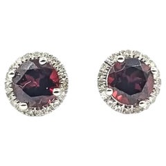 Garnet & Diamond Stud Earrings in 14k White Gold