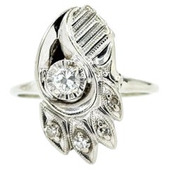 Vintage Asymmetrical Diamond Ring in 14k White Gold