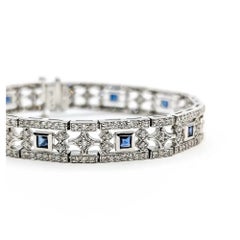 Striking Synthetic Sapphire & Diamond Bracelet in 14k Gold