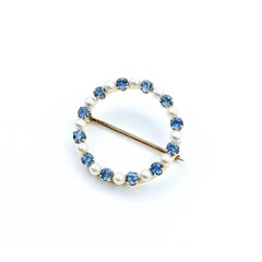 Llamativo Broche de Espinela Sintética y Perla en 14k