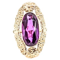 Mid-Century Synthetic Purple Sapphire Ring in 14k Yellow Gold