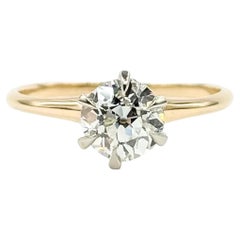 Anillo de compromiso de diamantes talla europea antigua en oro amarillo de 14k