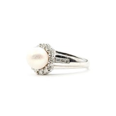 Halo Pearl & Diamond Ring in 14k White Gold