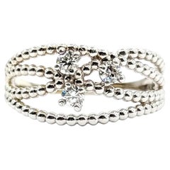 Beaded Diamond Criss Cross Ring in 14k White Gold