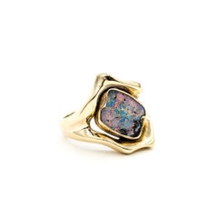Mid-Century Freeform Australian Opal Ring in 14k Yellow Gold