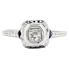 Diamond & Sapphire Ring in 18k White Gold