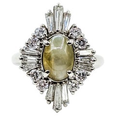 GIA Cat’s Eye Chrysoberyl & Diamond Cocktail Ring in Platinum- GIA 6237879480