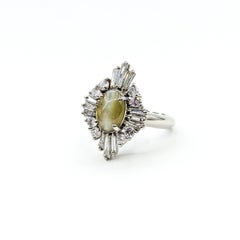 GIA Cat’s Eye Chrysoberyl & Diamond Cocktail Ring in Platinum- GIA 6237879480