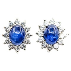 Lustrous Sapphire & Diamond Halo Earrings in 14k White Gold