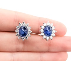Lustrous Sapphire & Diamond Halo Earrings in 14k White Gold
