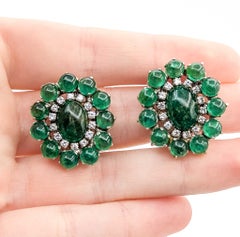 Mid-Century Emerald & Diamond Earrings in 14k White Gold