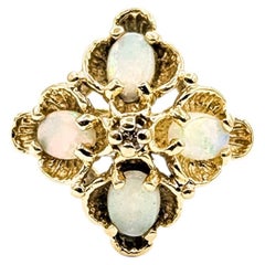 Mid-Century Opal & Diamond Ring in 14k Yellow Gold