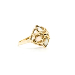 Mid-Century Opal & Diamond Ring in 14k Yellow Gold