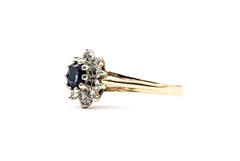 Anillo Halo de Zafiro y Diamante en Oro Amarillo de 14k