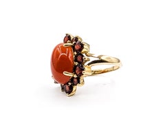 Halo Jade & Garnet Ring in 14k Yellow Gold