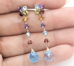 Topaz, Garnet, Peridot & Citrine Dangle Earrings in 10k Yellow Gold