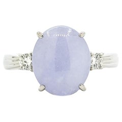 3.59ct Lavender Jade and Diamond Three-Stone Platinum Ring