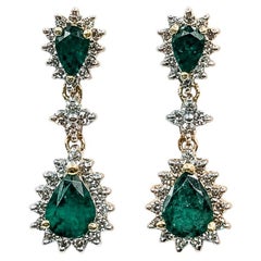 Refined Emerald & Diamond Earrings in 14k Yellow Gold