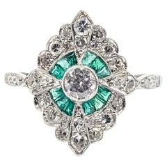Antique Emerald & Diamond Shield Ring in Platinum