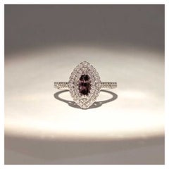 Marquise Alexandrite and Diamond Double Halo Ring in 18K White Gold -GIA 2235584